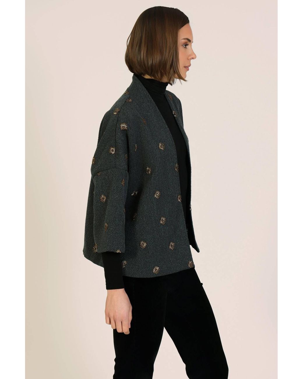 Traffic People Black When The Wind Blows Embroidered Relaxed Shrug Jacket