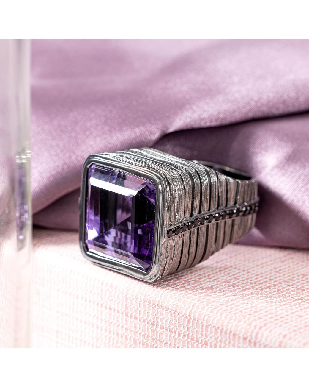 German Kabirski Multicolor Liron Singular Edition Signet Ring With Amethyst And Spinel