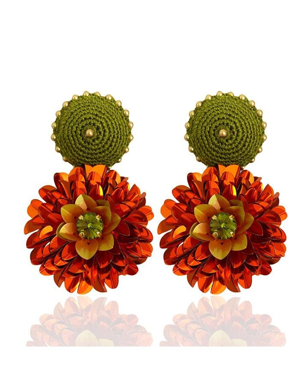 PINAR OZEVLAT Green Dahlia Earrings
