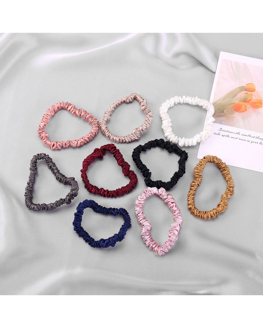 Soft Strokes Silk Blue Pure Mulberry Silk Skinny Scrunchie Set Of Five