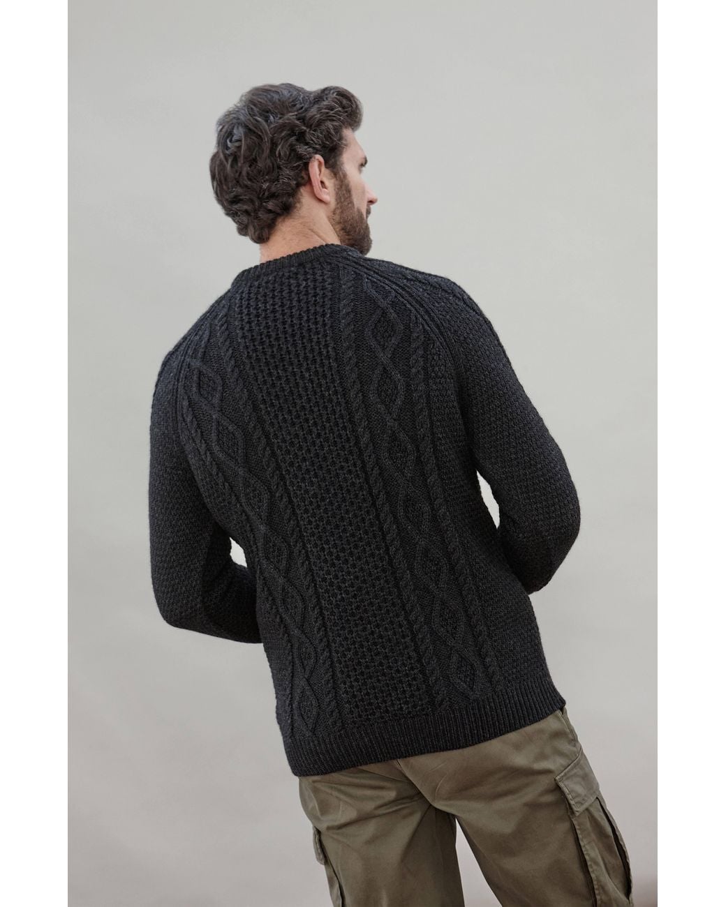 Paul James Knitwear Blue Chunky Merino Wool Goffrey Fisherman's Jumper for men