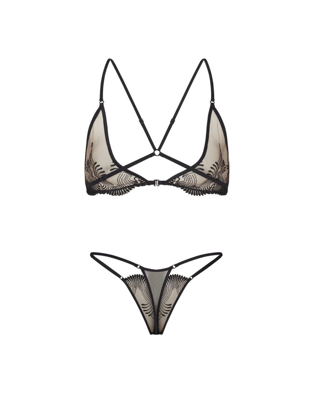 Lunatic Femme Gray Neutrals Love Triangle Embroidered Mini G-String