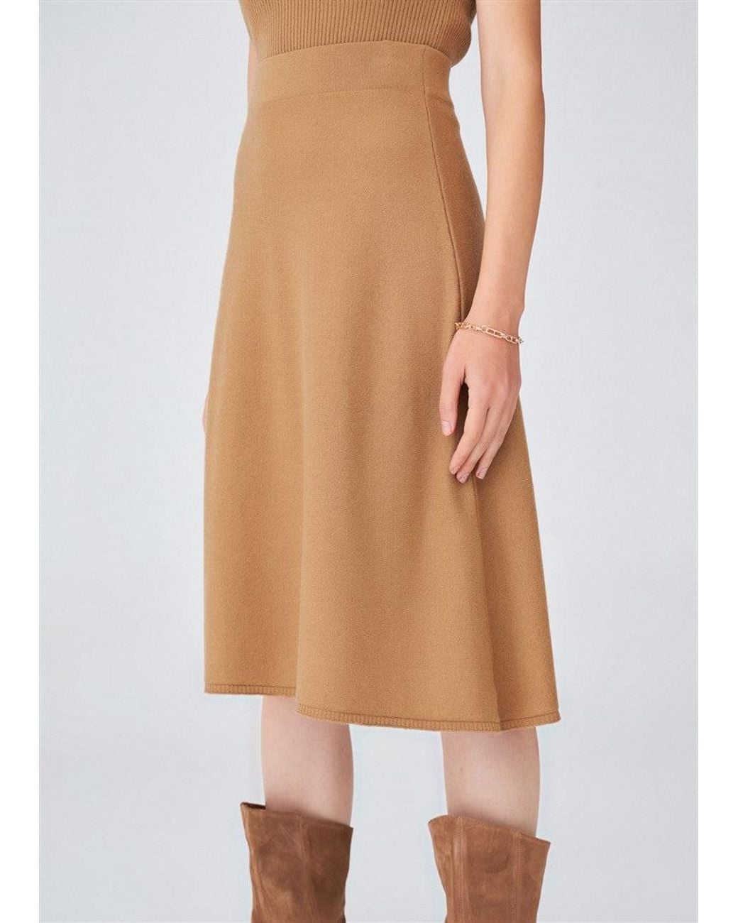 Peraluna Brown Casual Cashmere Blend Knitwear Midi Flare Skirt