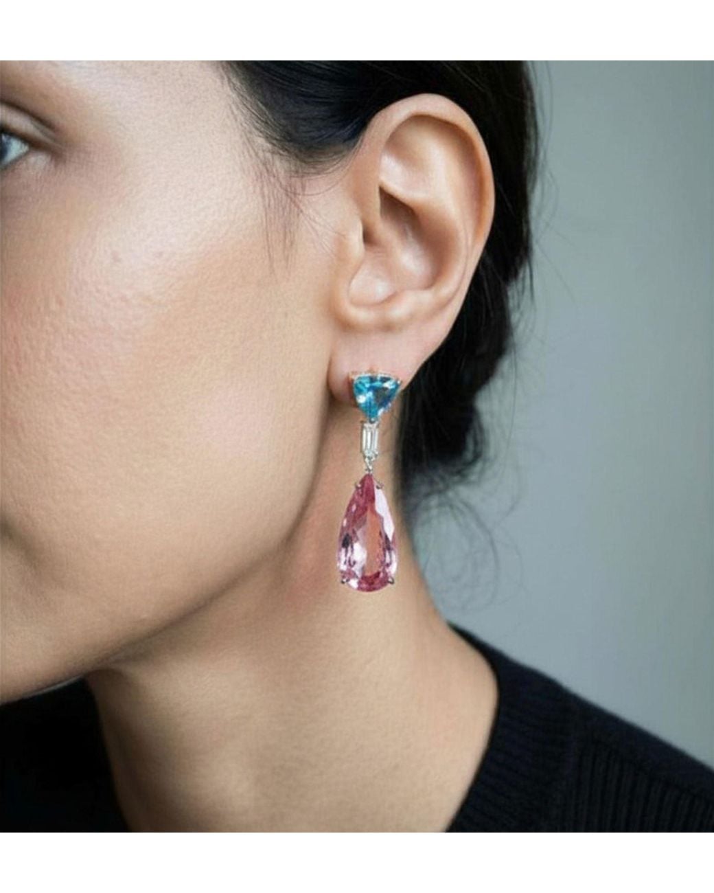Uchi and Soto Blue Hanabi Stone Shapes Drop Earrings