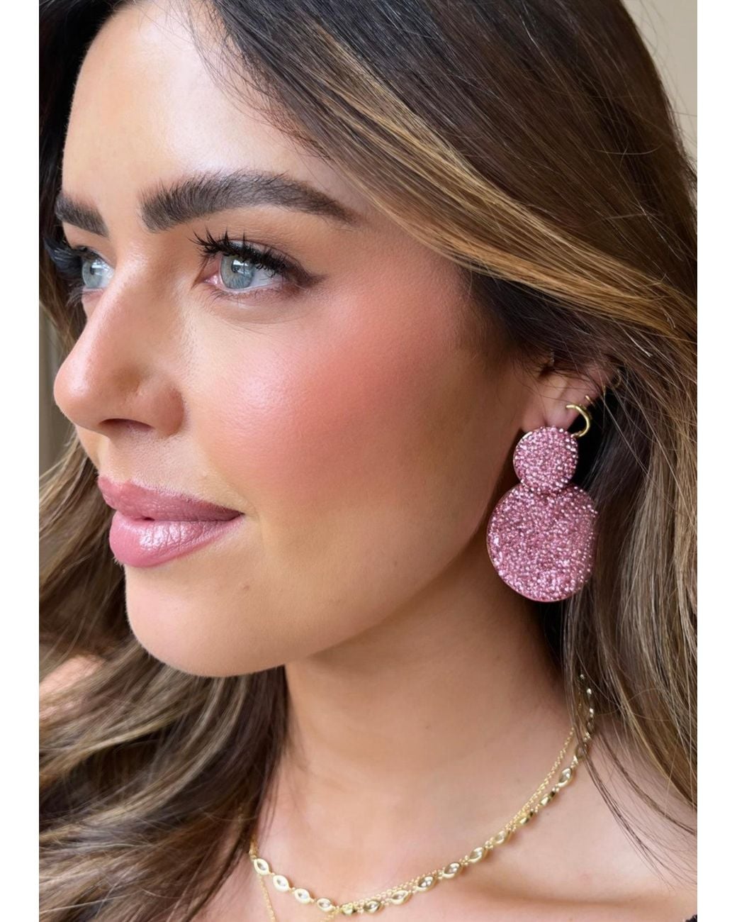 Crystals and Co Pink Baby Double Drop Earrings