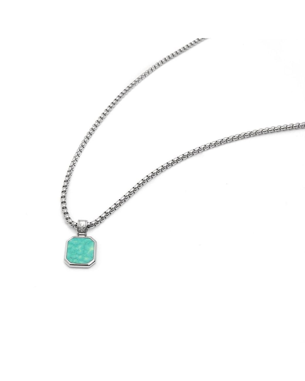 Nialaya Metallic Necklace With Square Pendant for men