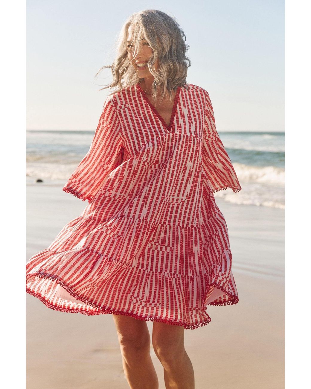 Adrift Clothing Red Mable Cotton Silk Short Dress