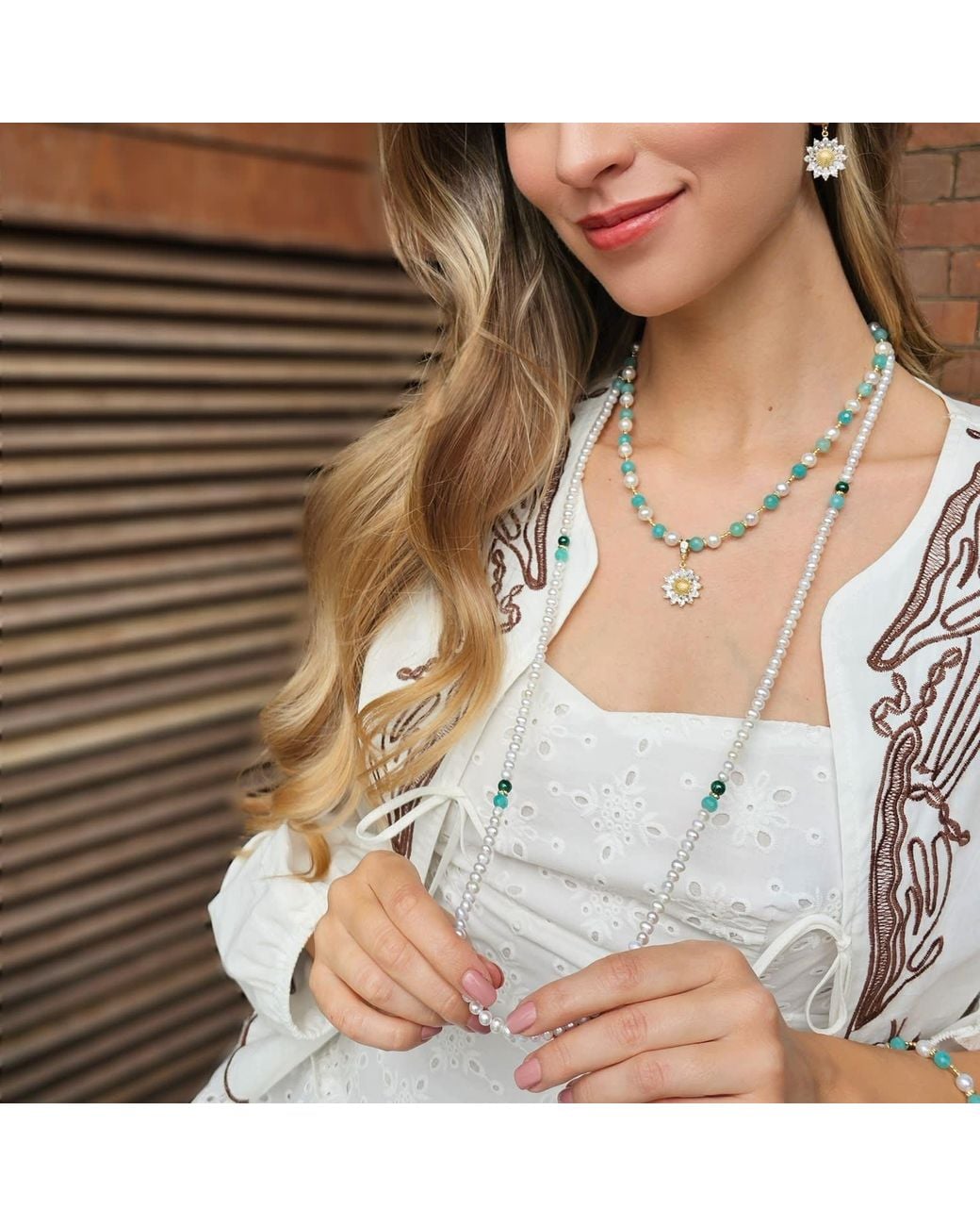 Farra Metallic Versatile Freshwater Pearls With Gemstone Long Necklace