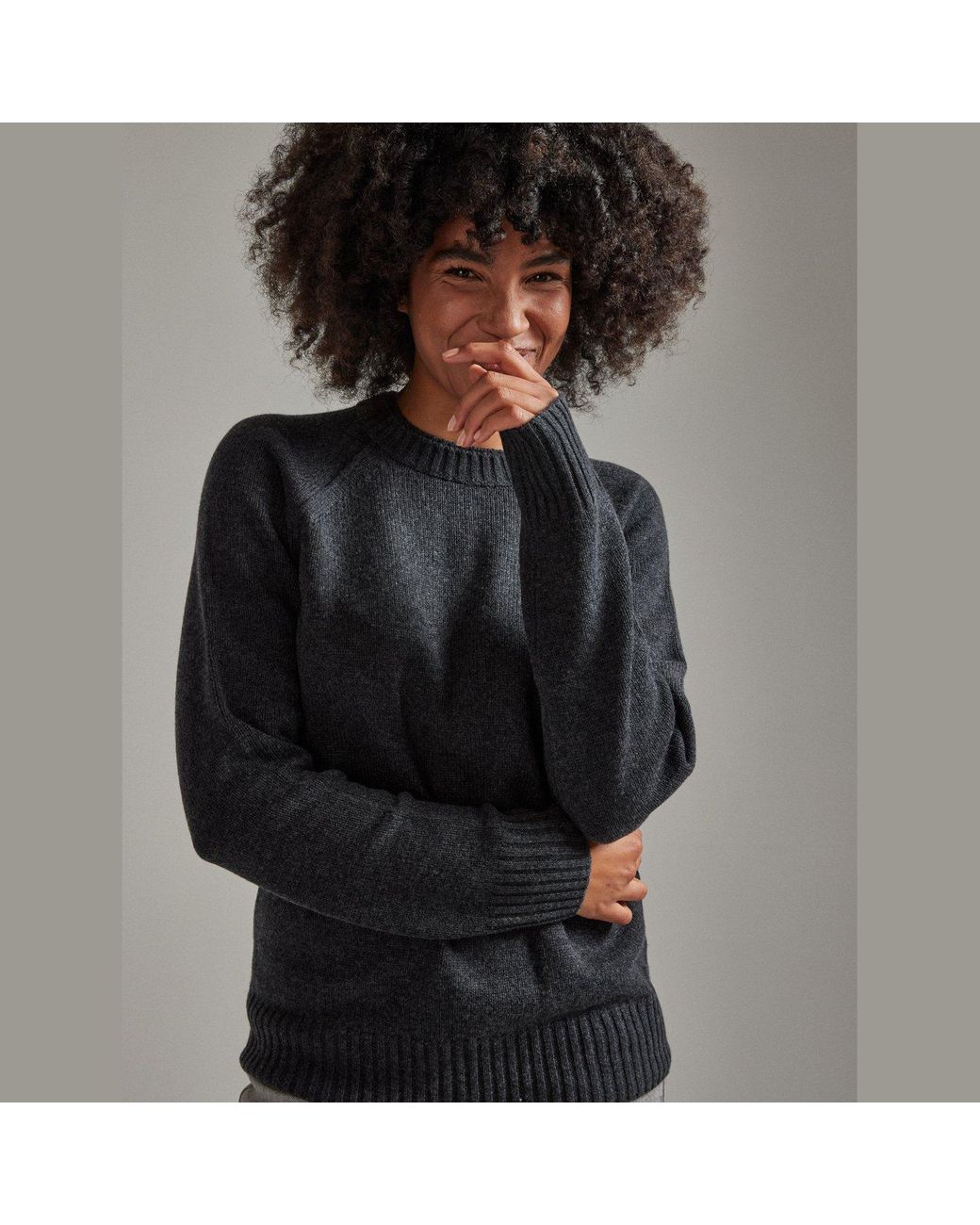 Salts Cashmere Gray Double Neck Trim Crew Neck Sweater