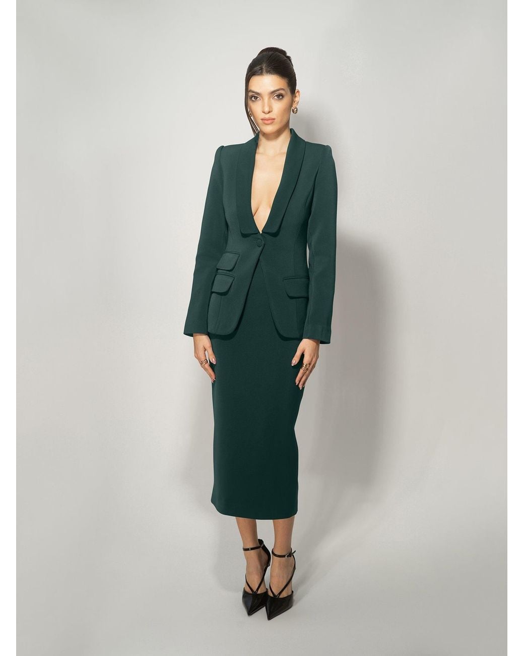 Tia Dorraine Green Vision Tailored Blazer & Skirt Suit