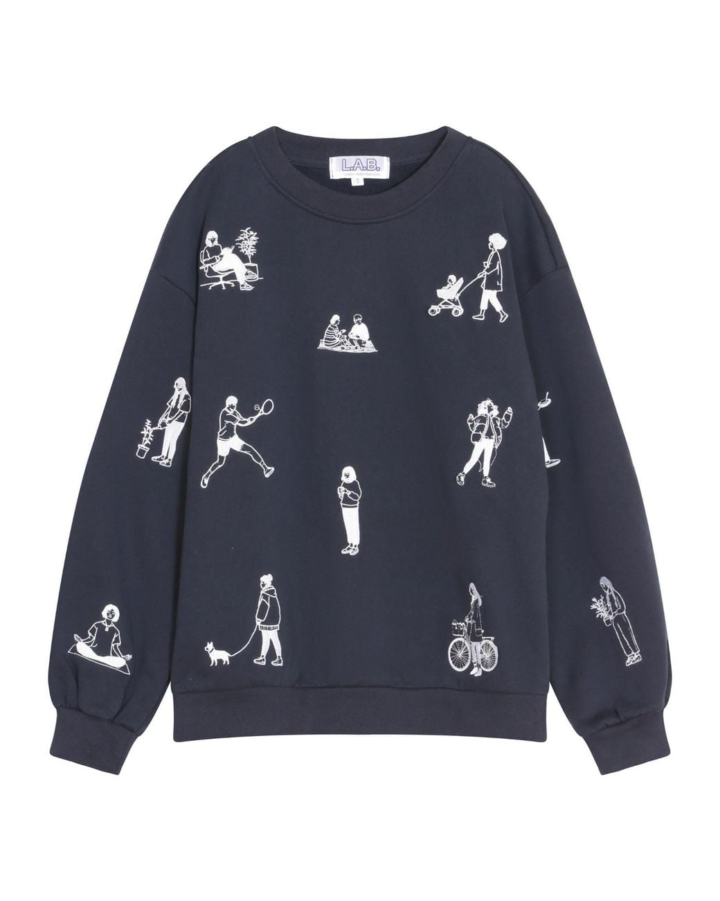 London Atelier Byproduct Blue Premium Heavyweight Jumper With People Embroidery