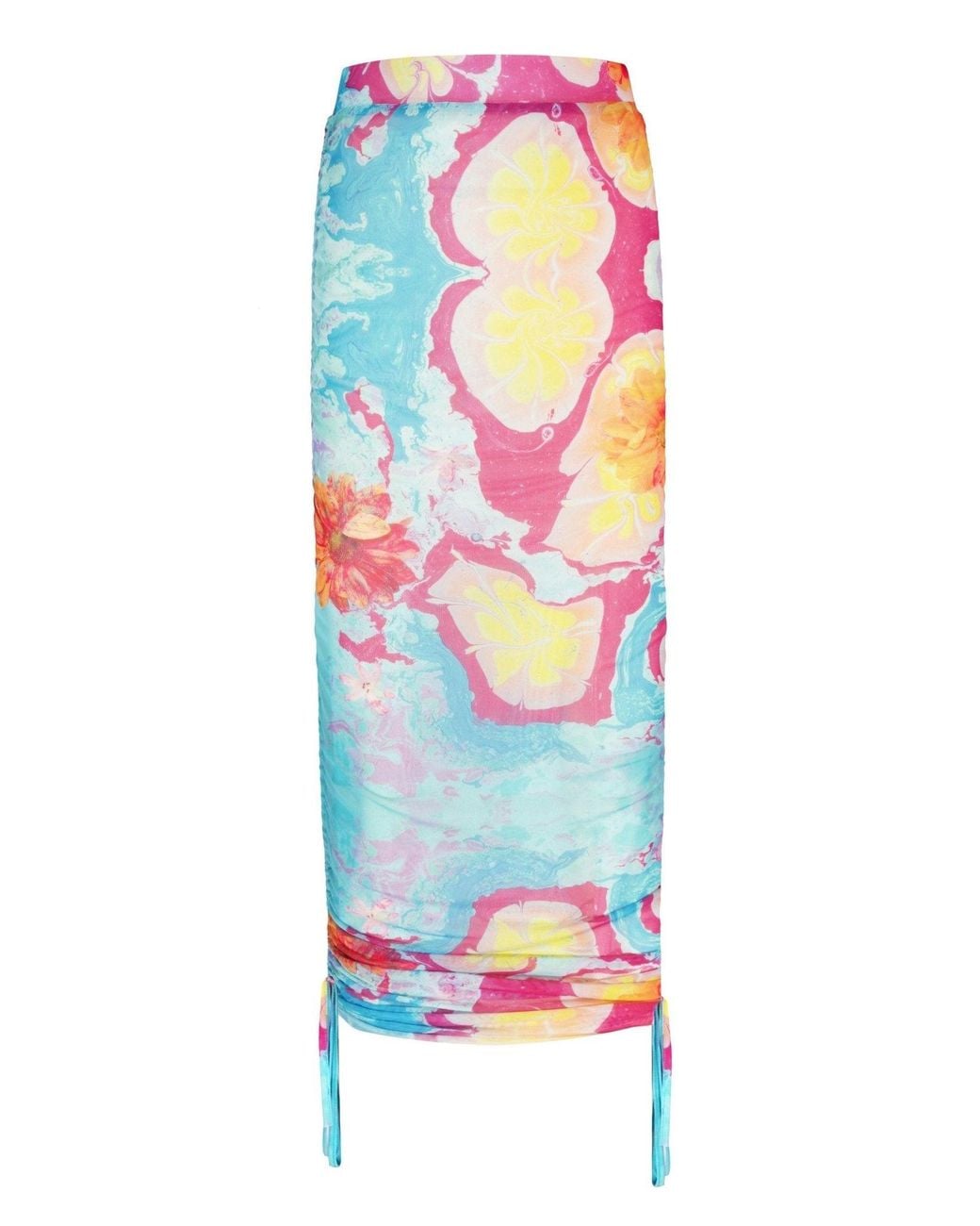 No'design White Sheer Midi Skirt With Side Ruched Detail