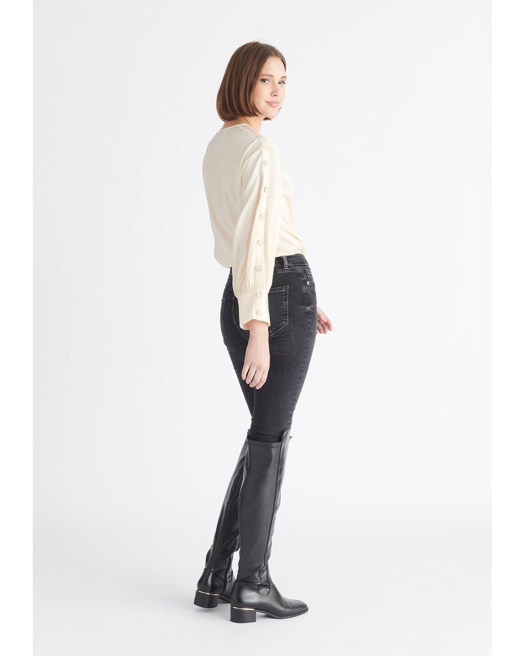 Paisie White Neutrals Button Sleeve Blouse