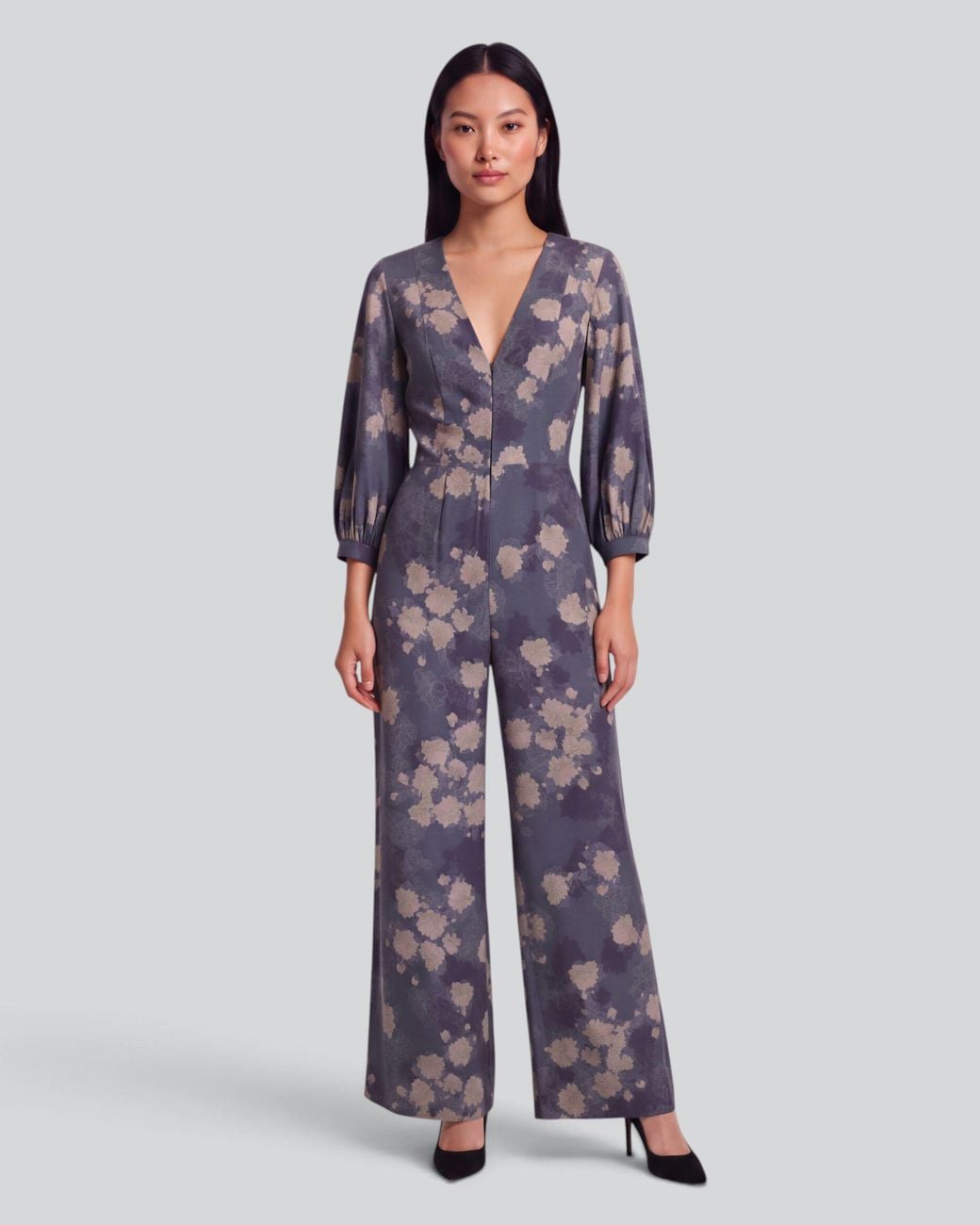 Lords of Harlech Blue Jill Lans Floral Stretch Tencel Jumpsuit