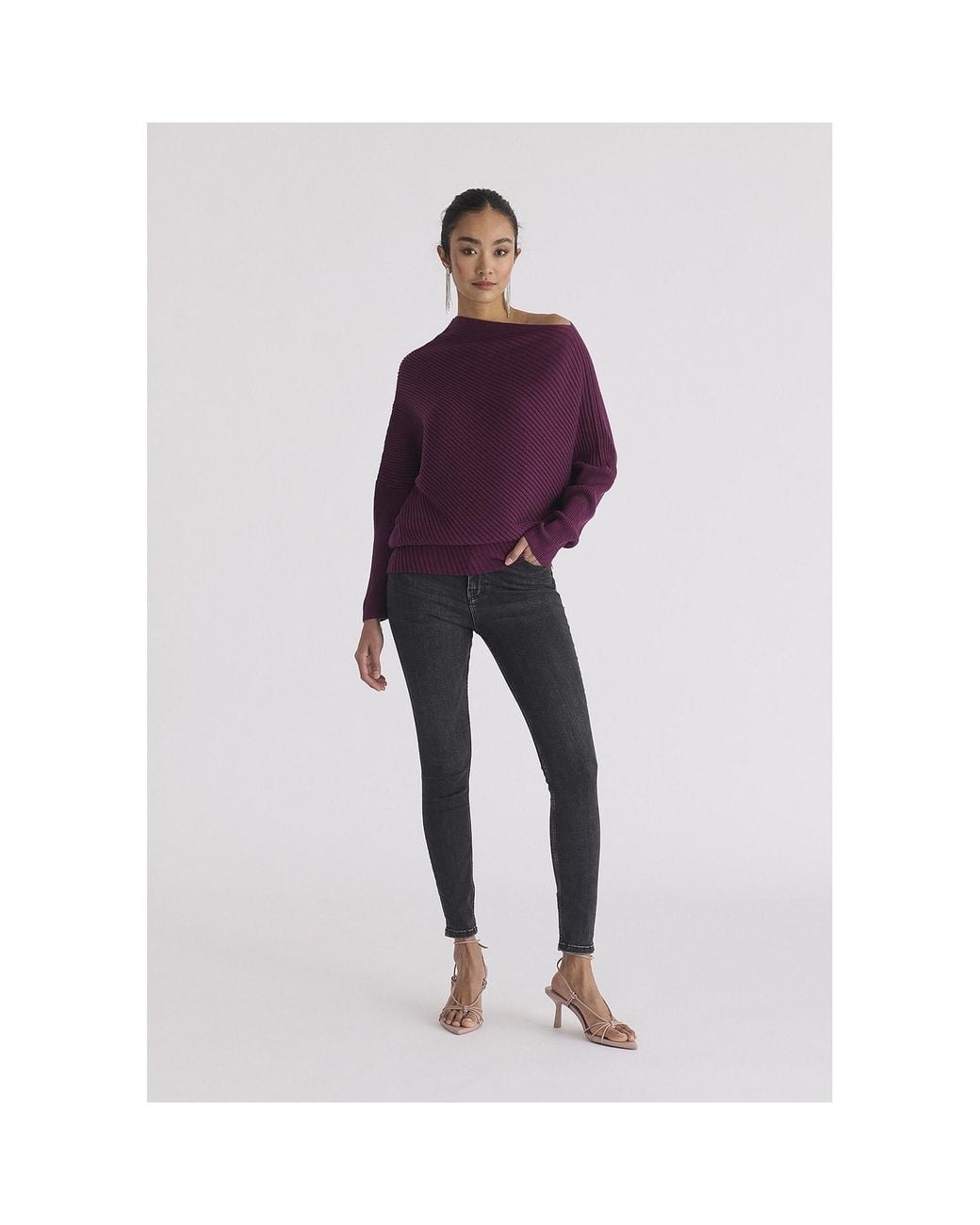 Paisie Purple Draped Asymmetric Knit Jumper