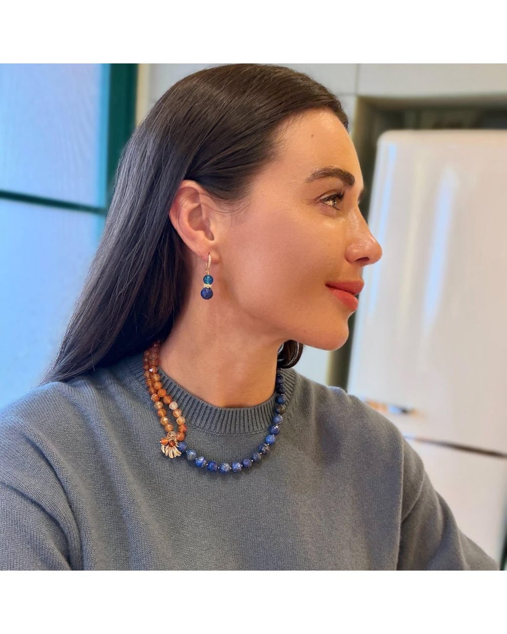 Farra Blue Lapis And Agate Earrings