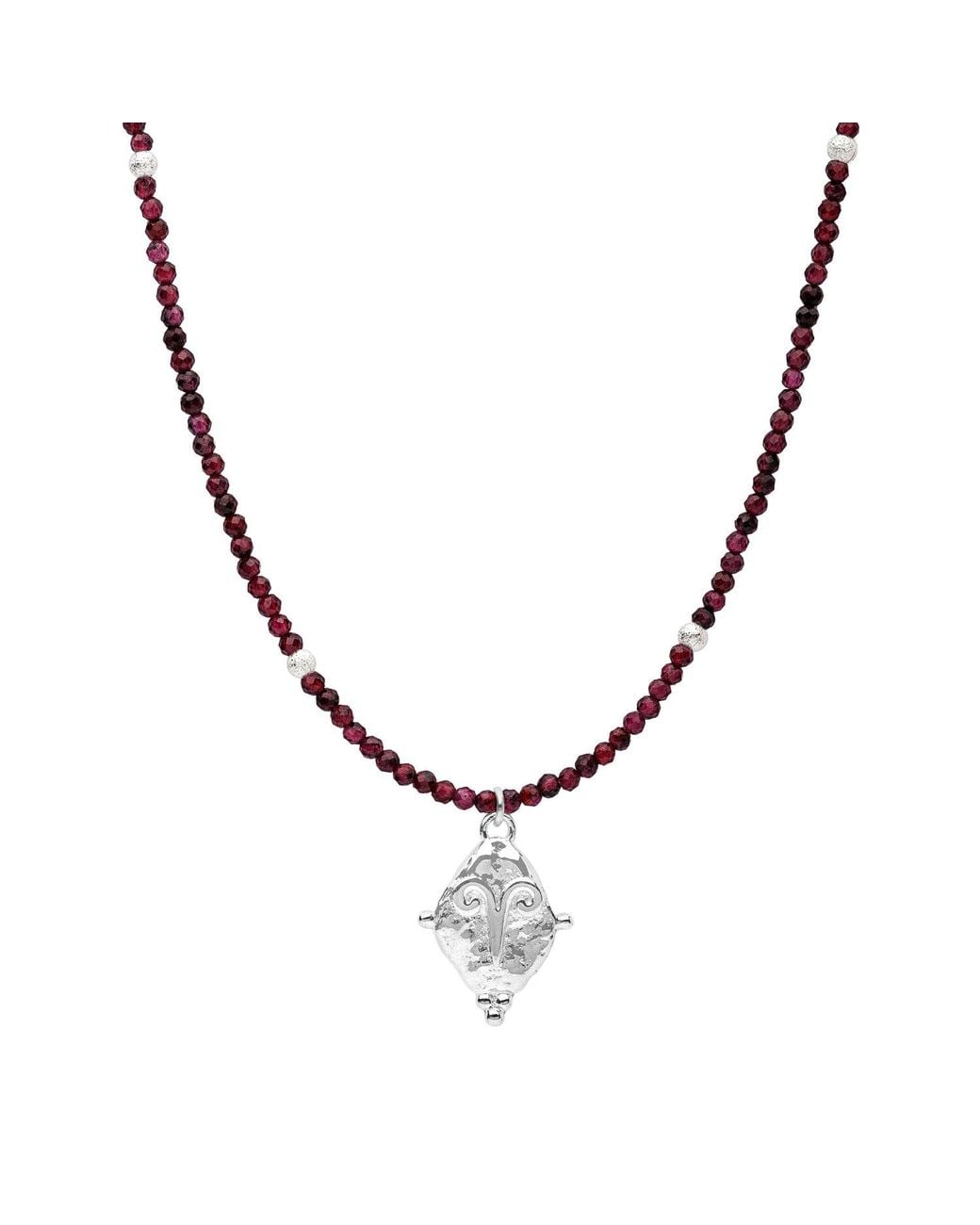 Seven Saints Metallic Aries Gemstone Choker Necklace, Garnet, Rhodium Plated