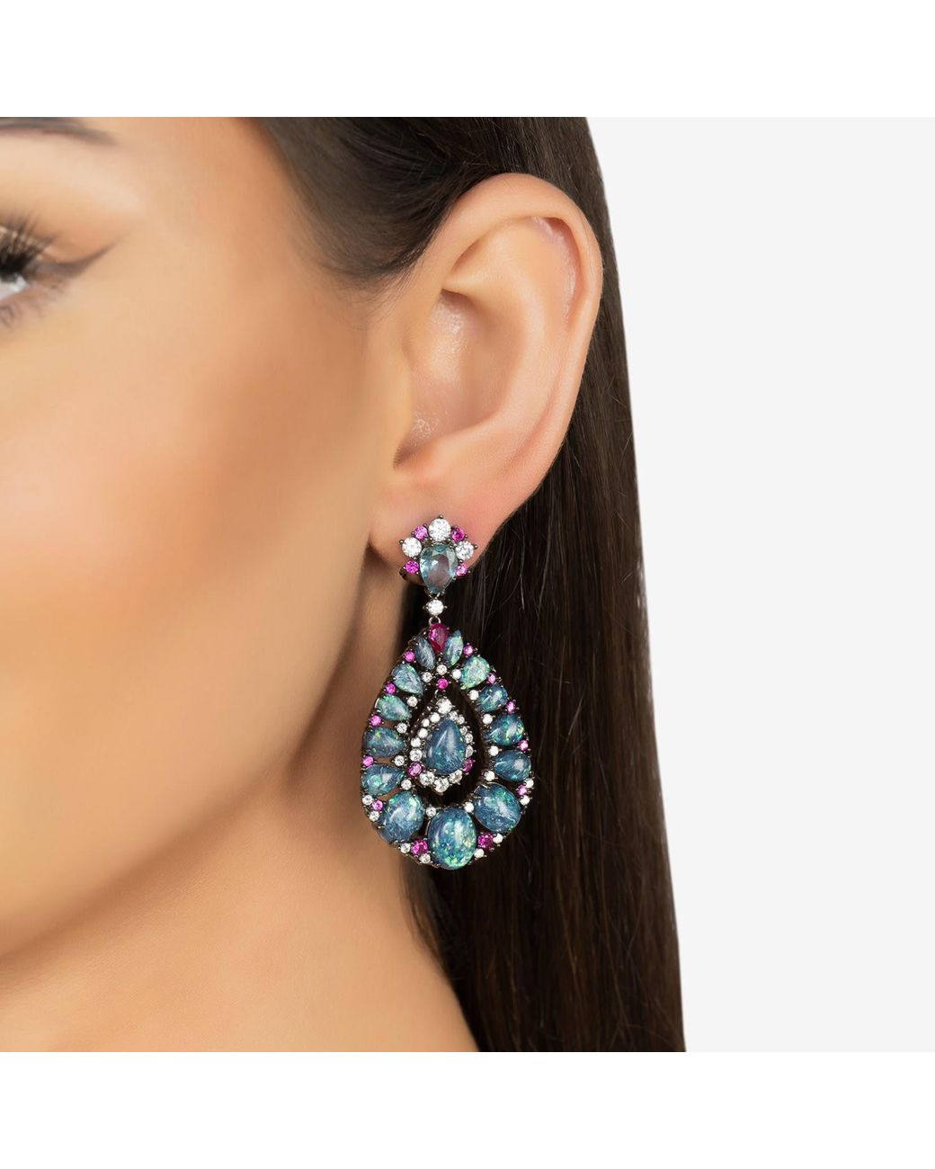 Latelita London Blue Paloma Opal Drop Earrings Oxidised
