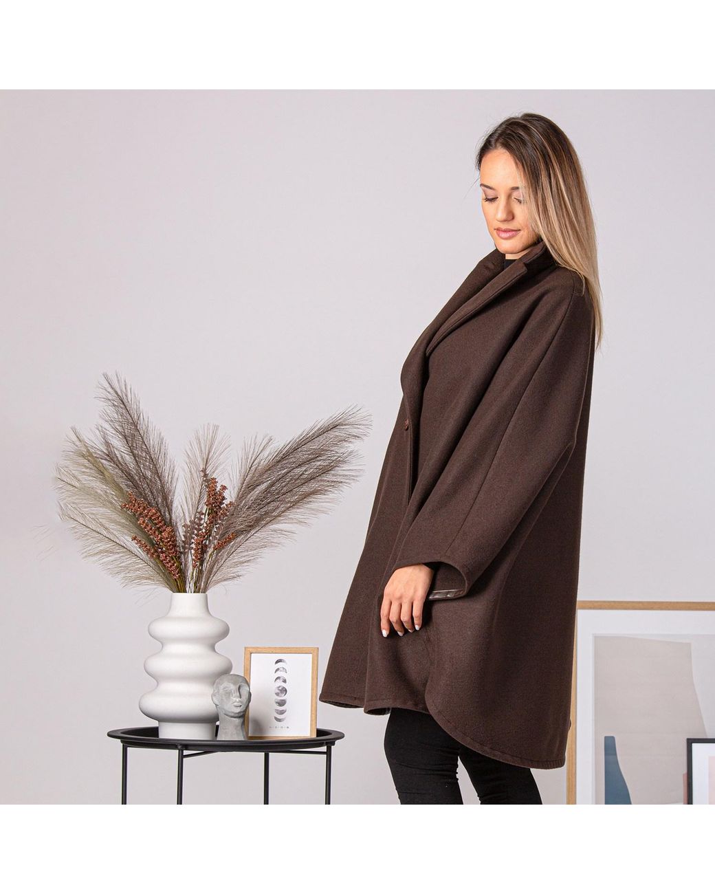 Nikka Place Brown Oversize Wool Cloak Coat With Pockets