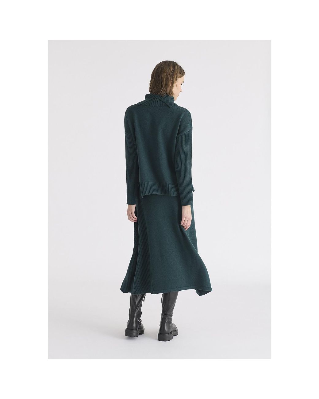 Paisie Blue Polo Neck Jumper With Ribbed Details