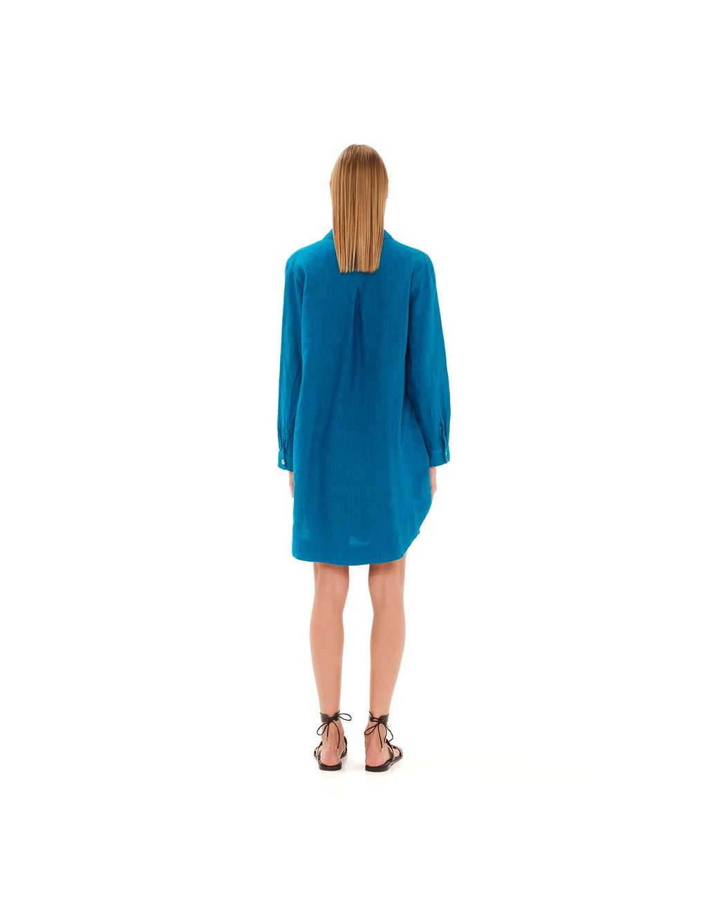 Haris Cotton Gray Long Sleeved Oversized Linen Shirt Dress