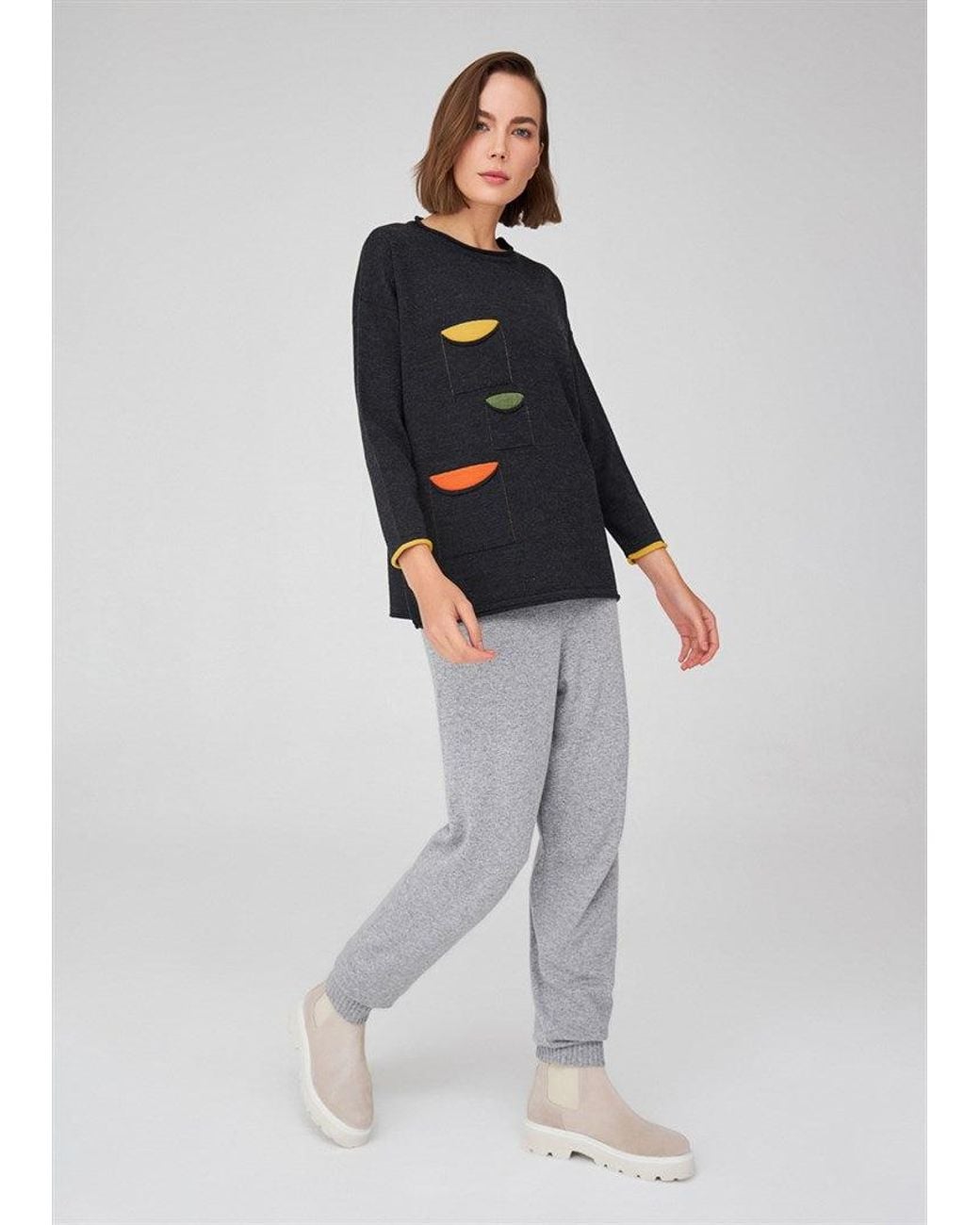 Peraluna Blue O-Neck 3/4 Sleeve Tri-Pocket Knitwear Pullover