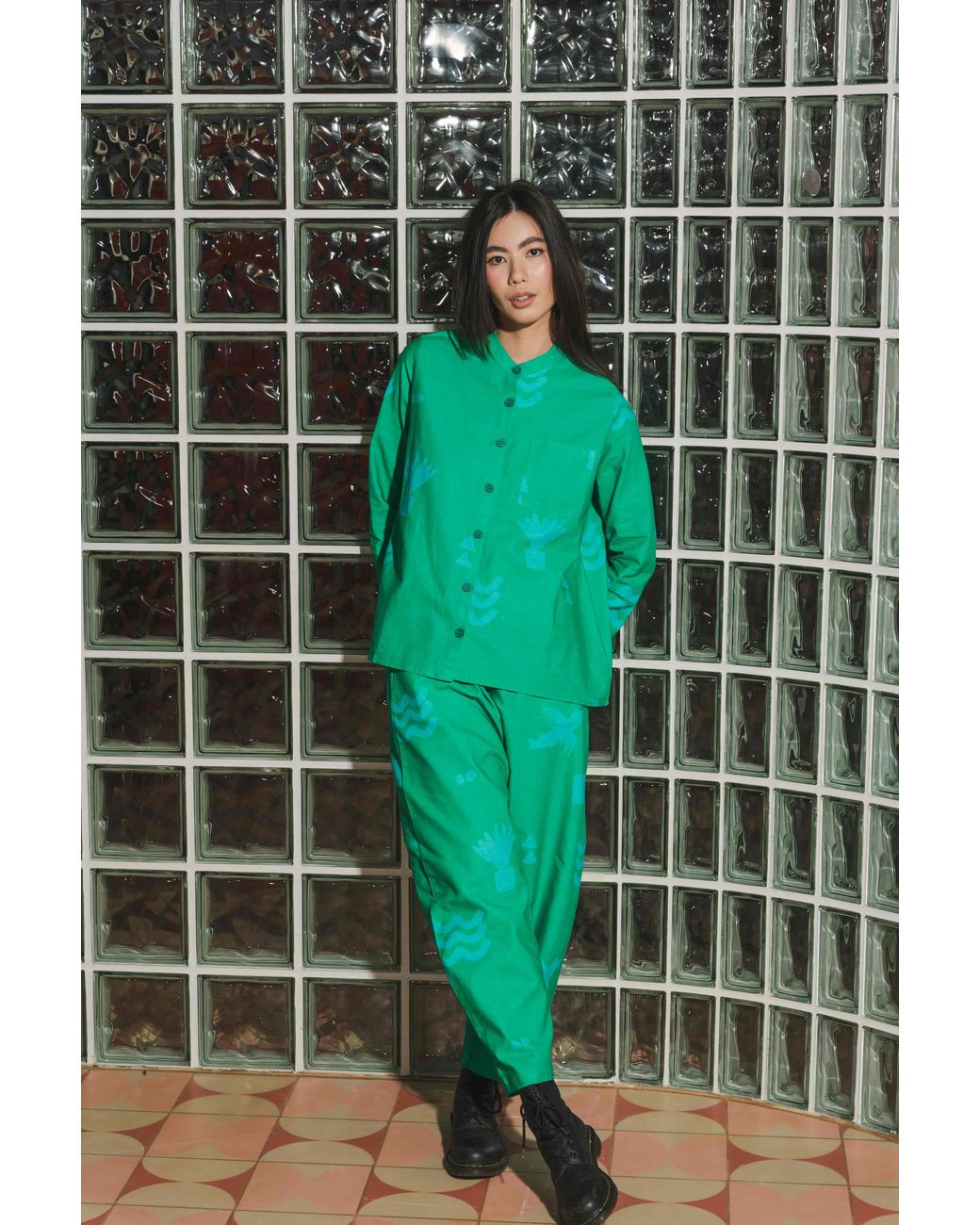 Wild Clouds Green Organic Cotton & Linen Shirt