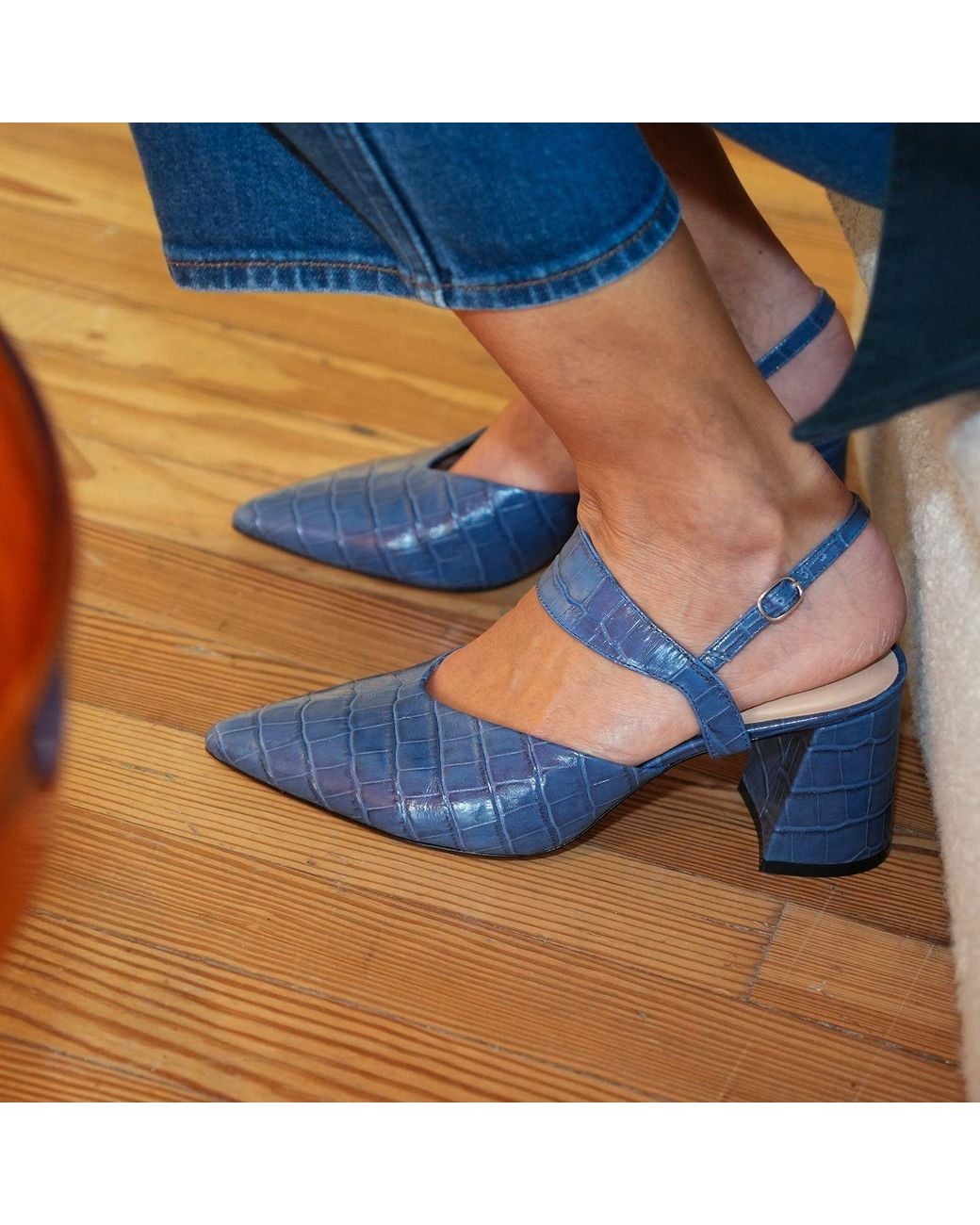 Alterre Blue Croc Elsie V Mule