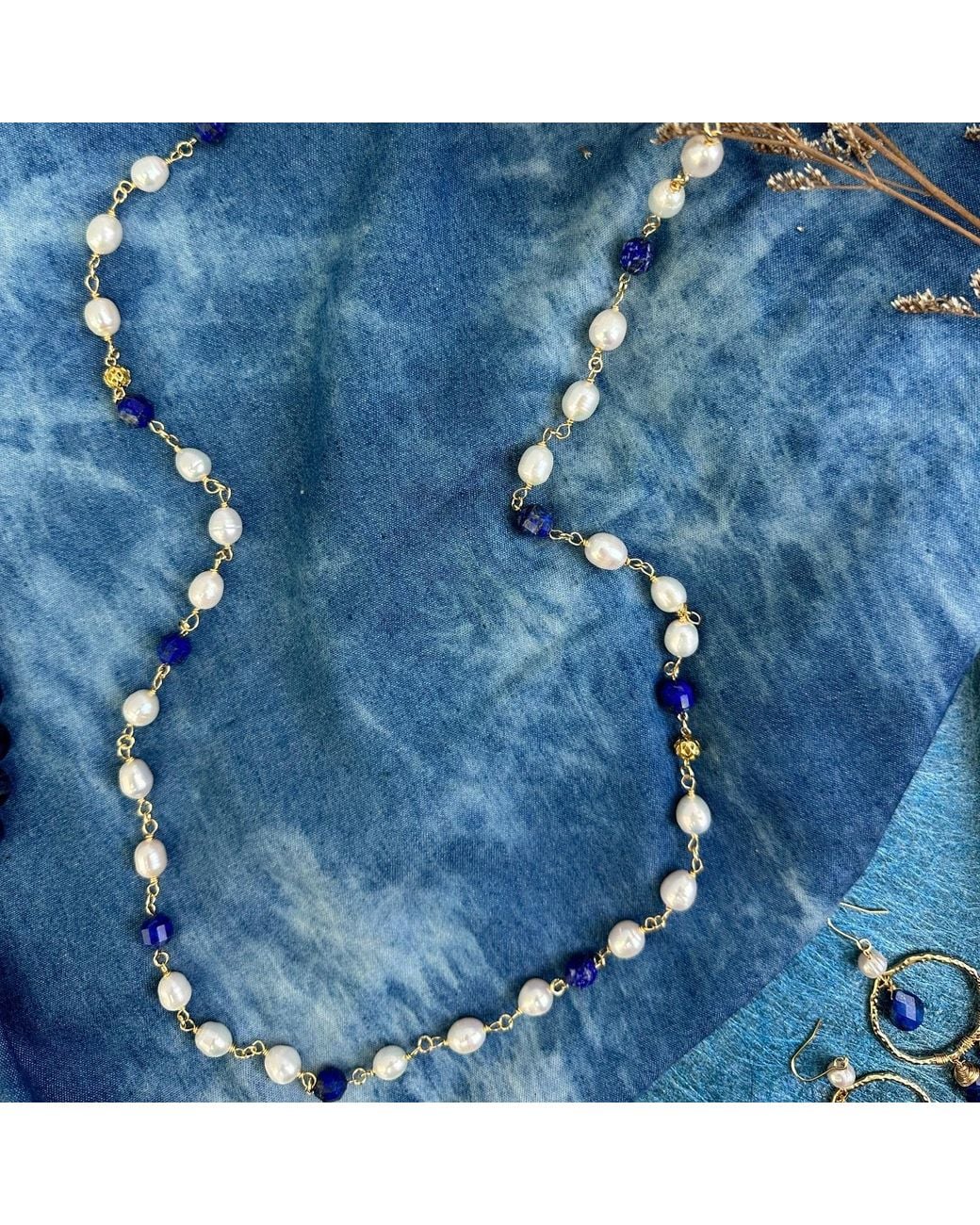 Farra Metallic Freshwater Pearls With Lapis Multi-Way Necklace