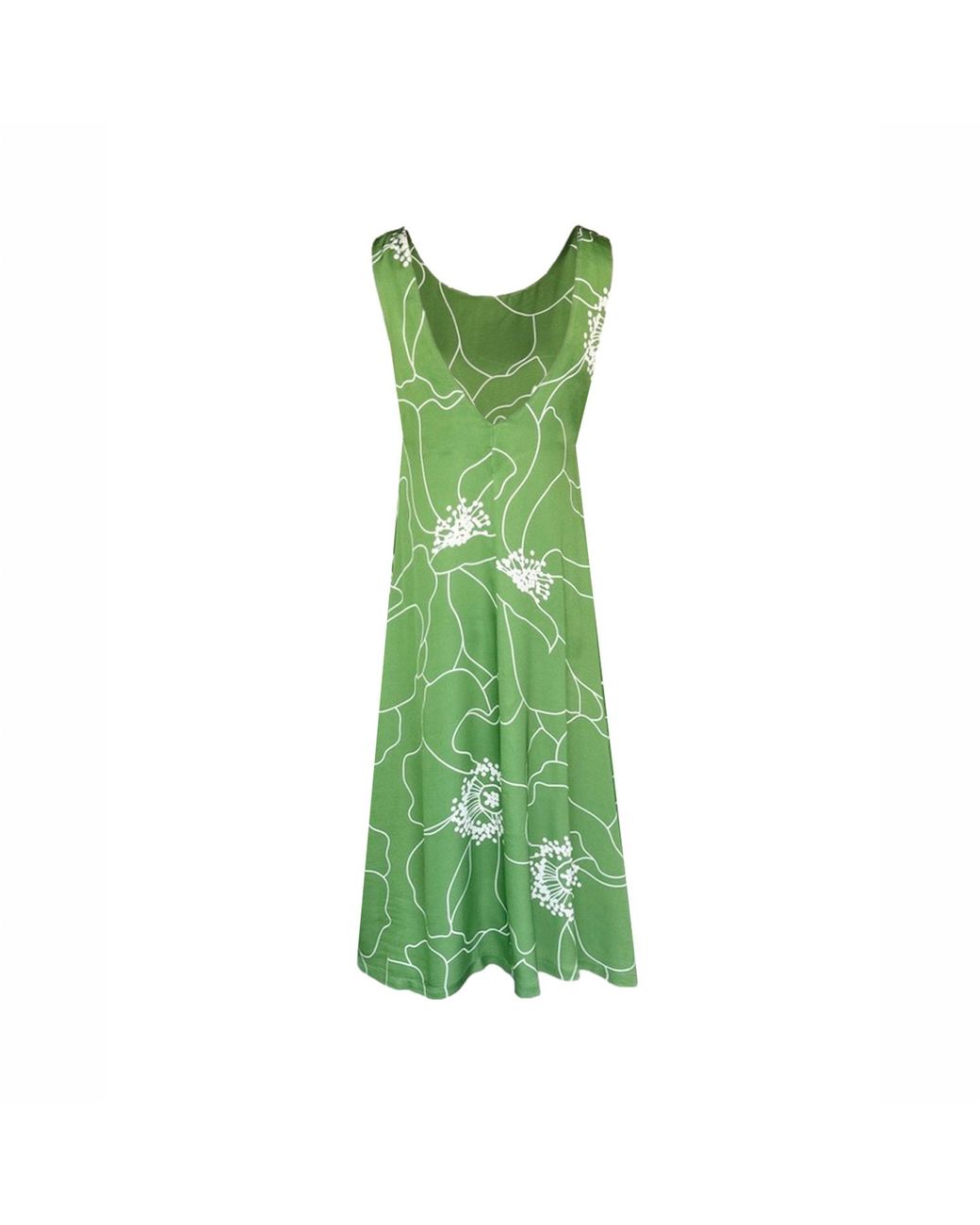 Haris Cotton Green Satin Sleeveless Dress With Deep Back Peonies