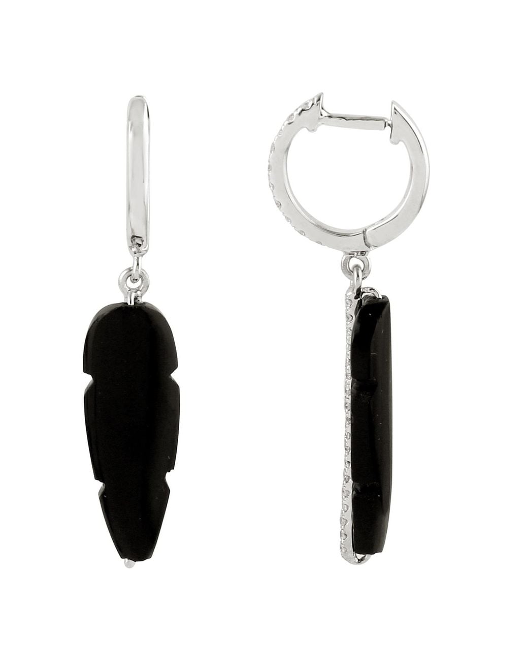 Artisan Black 18K Carved Onyx & Diamond Feather Drop Earrings