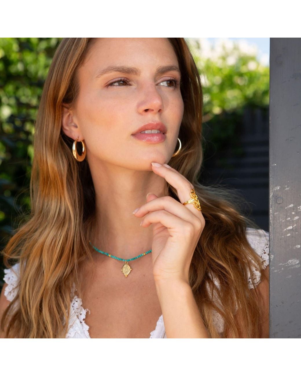 Seven Saints Metallic Aquarius Gemstone Choker Necklace, Rhodonite, Rhodium Plated