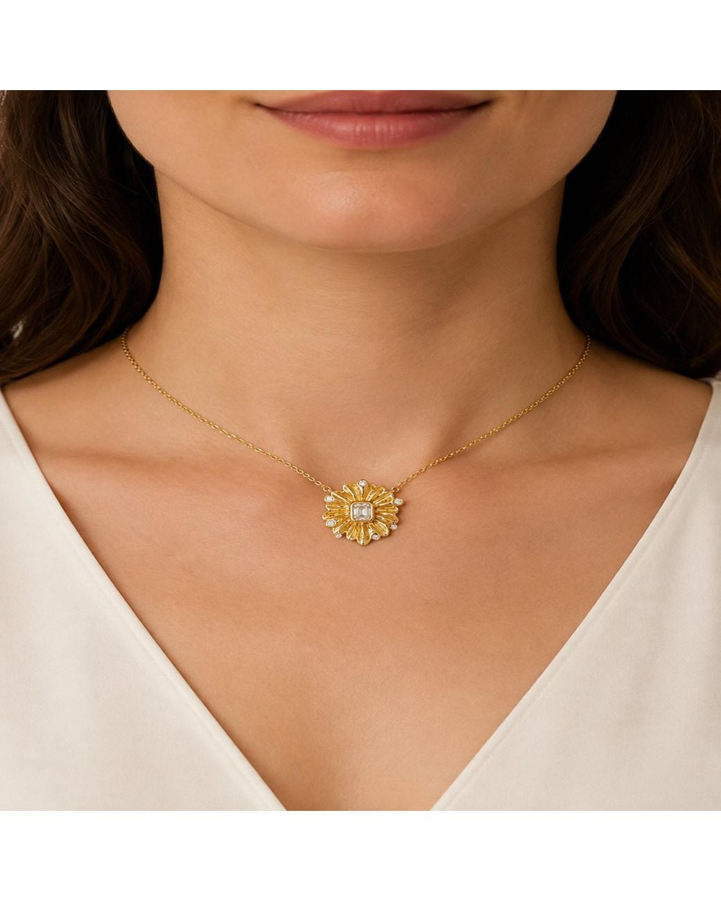 Artisan Metallic 14K Floral Sunburst Diamond Pendant Necklace