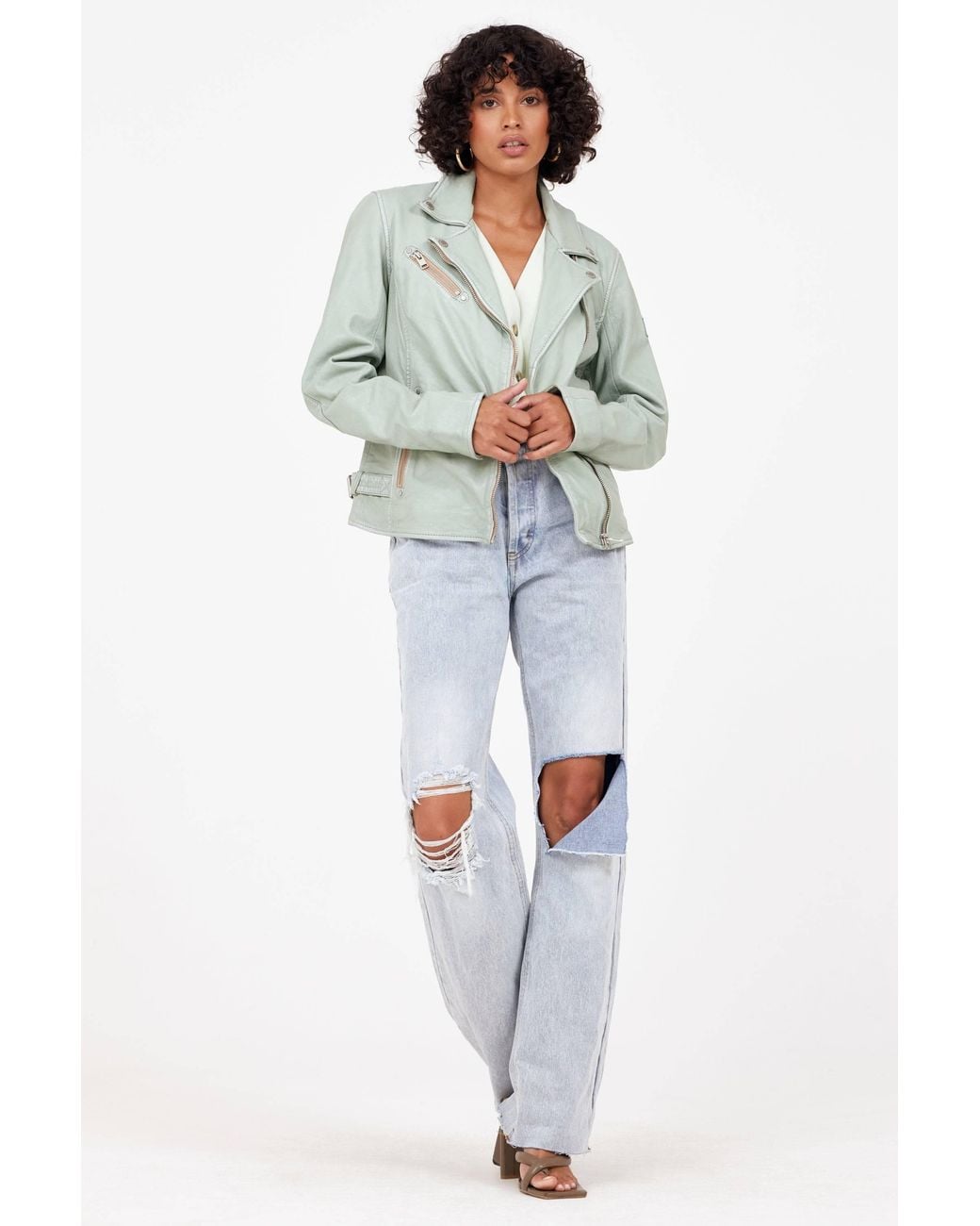 Mauritius Green Moto Leather Jacket Sofia Frosty