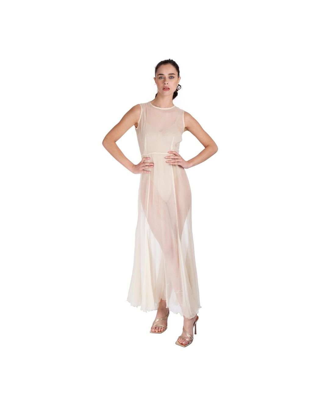 Sofia Tsereteli White Silk Crepon Transparent Dress In Nude