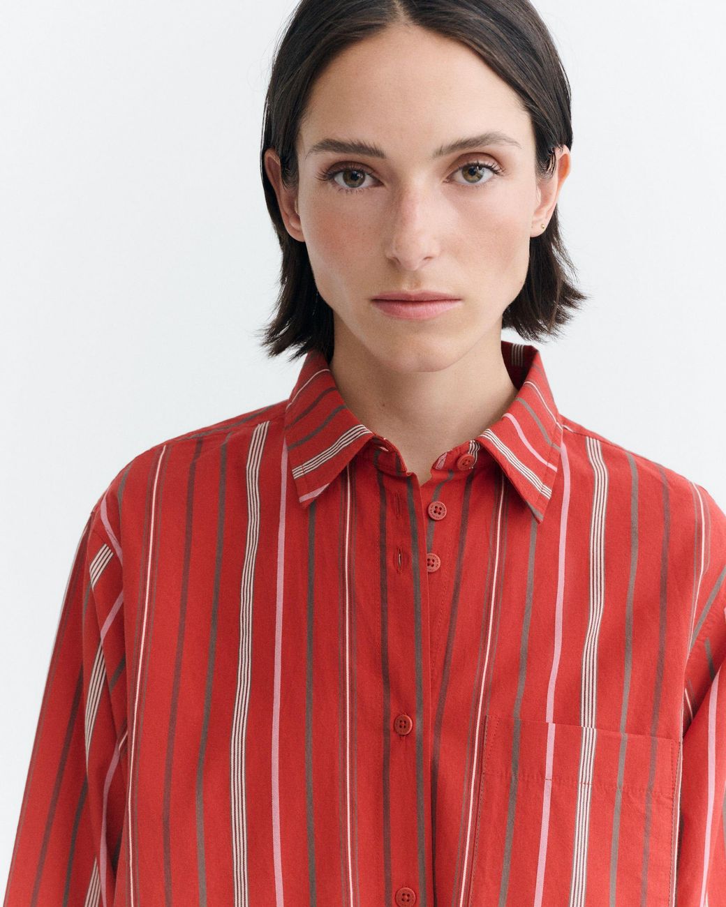 Thinking Mu Red Odelia Oversized Striped Blouse