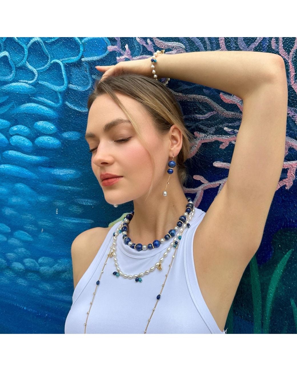 Farra White Freshwater Pearls With Gemstone And Flower Charms Necklace