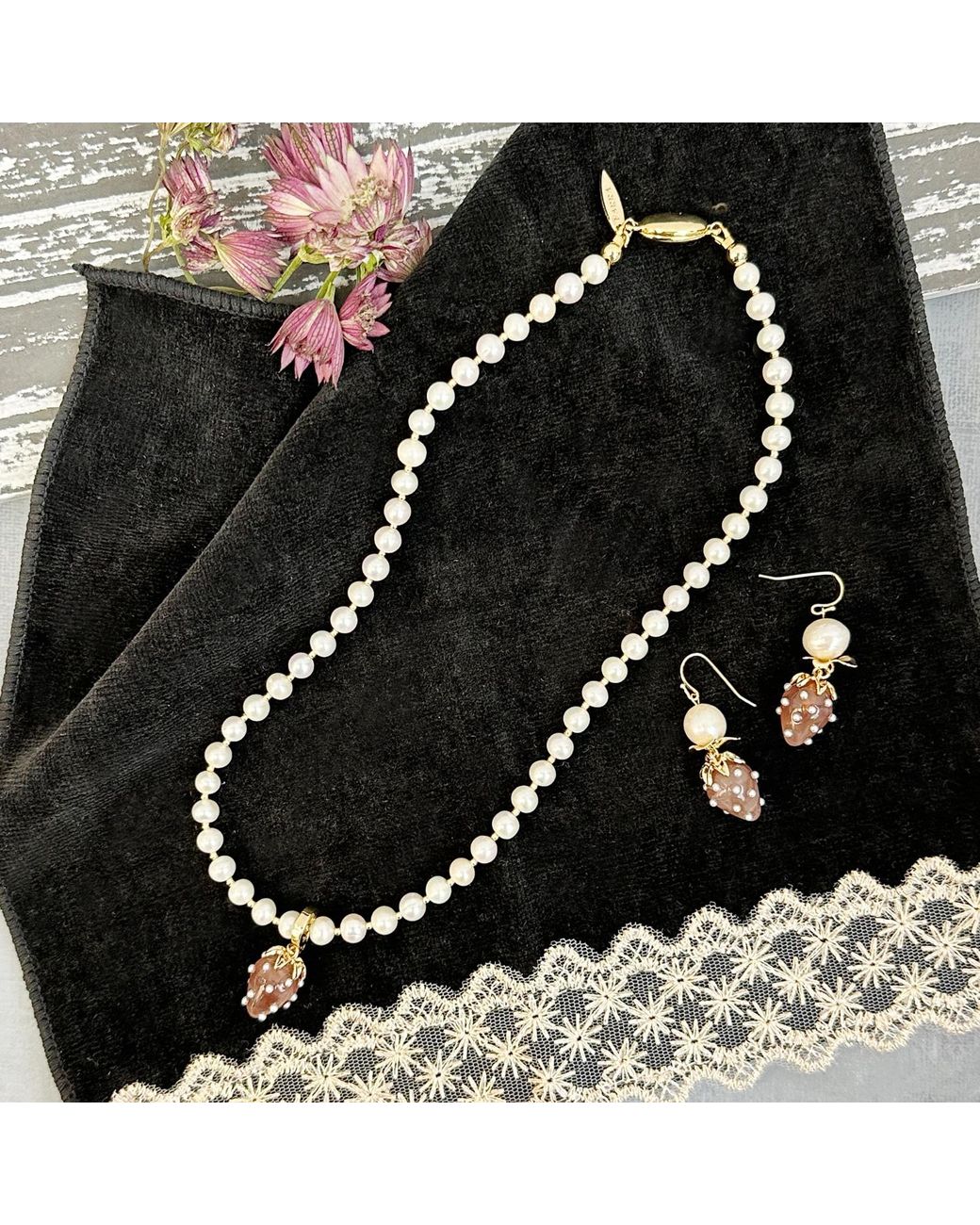 Farra Metallic Freshwater Pearls With Glass Strawberry Dangle Earrings
