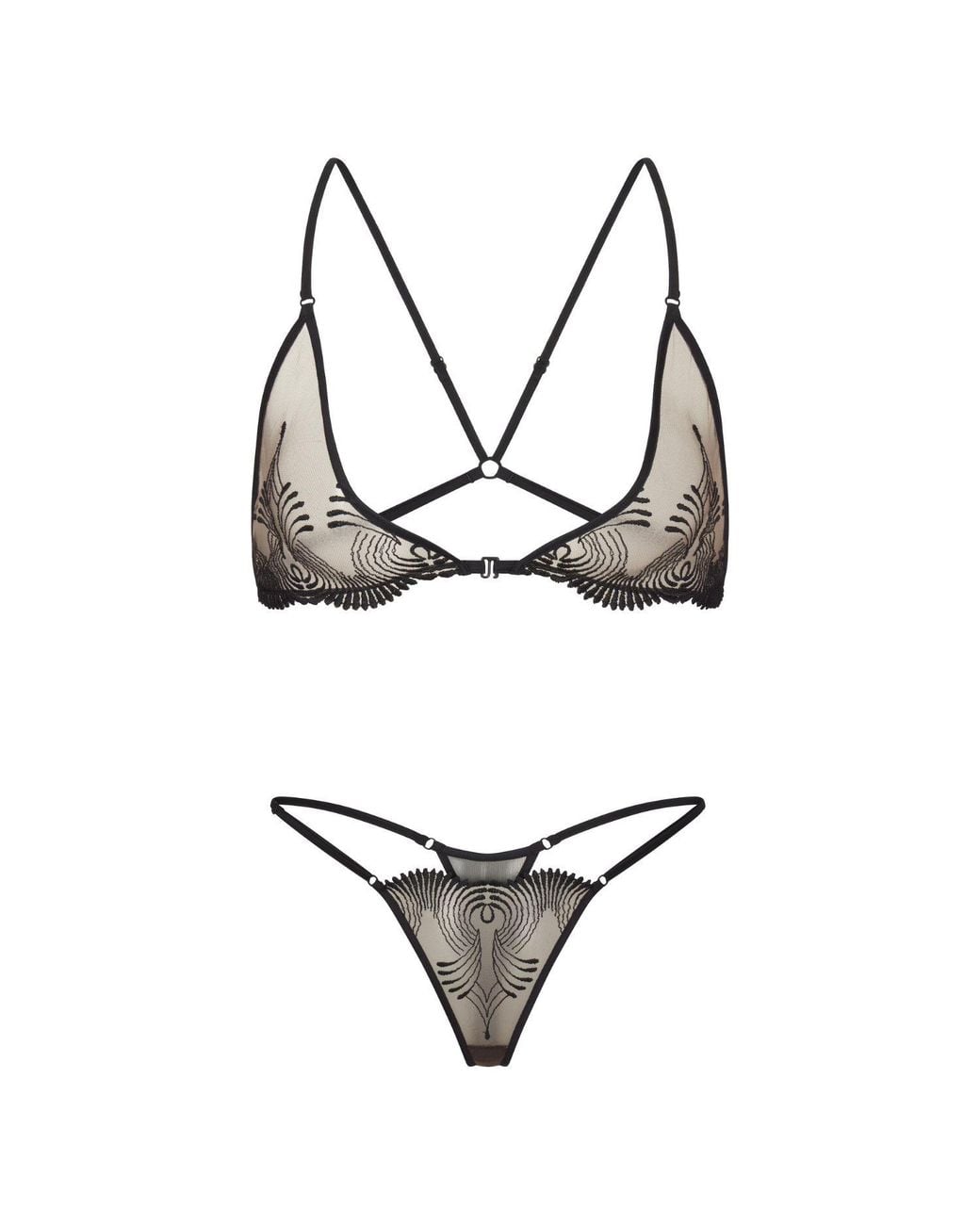 Lunatic Femme Gray Neutrals Love Triangle Embroidered Mini G-String