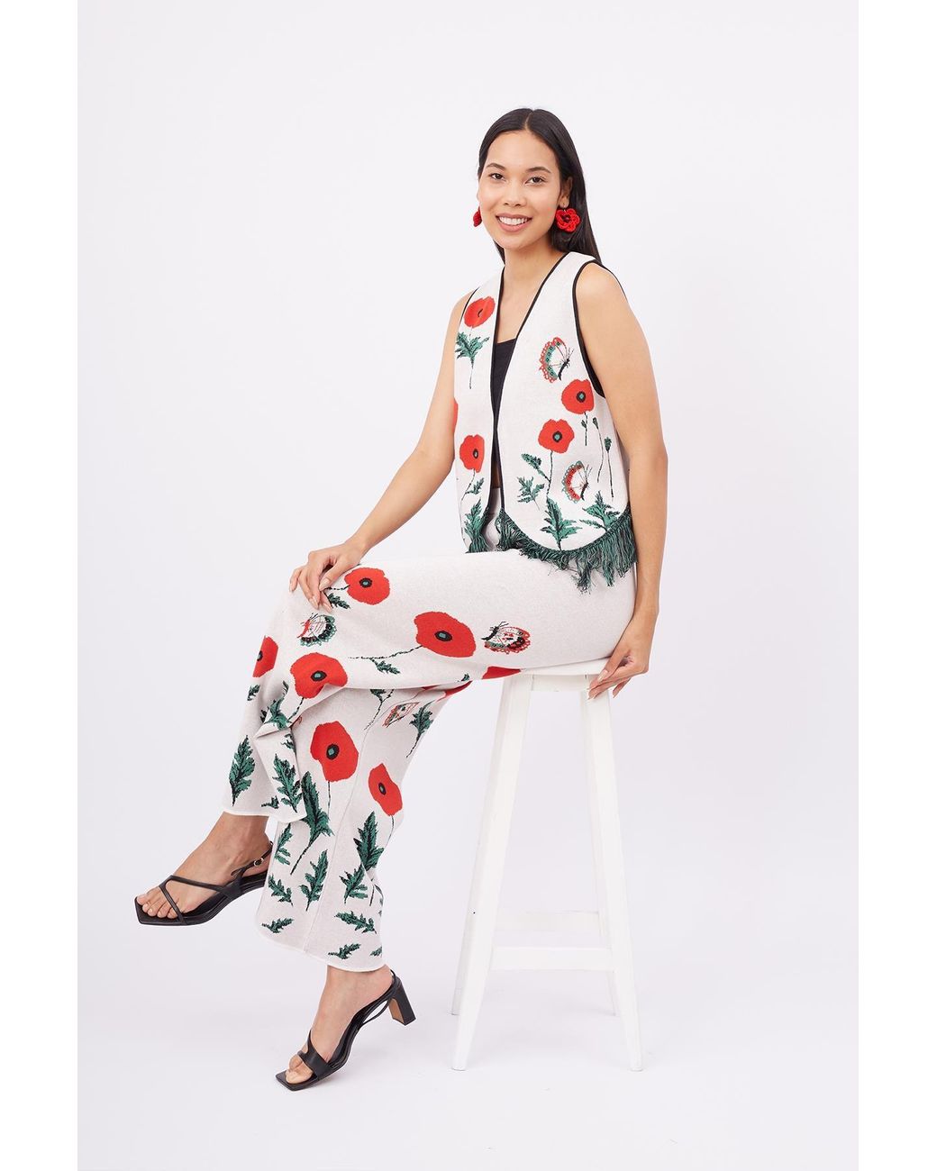 Peraluna White Poppy High Waist Knit Trousers