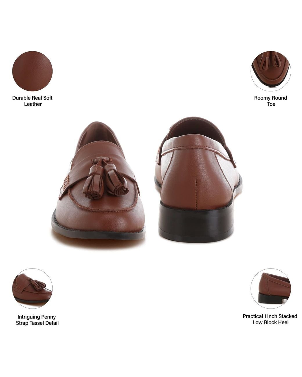 Rag & Co Brown Yelena Real Leather Tassel Loafers