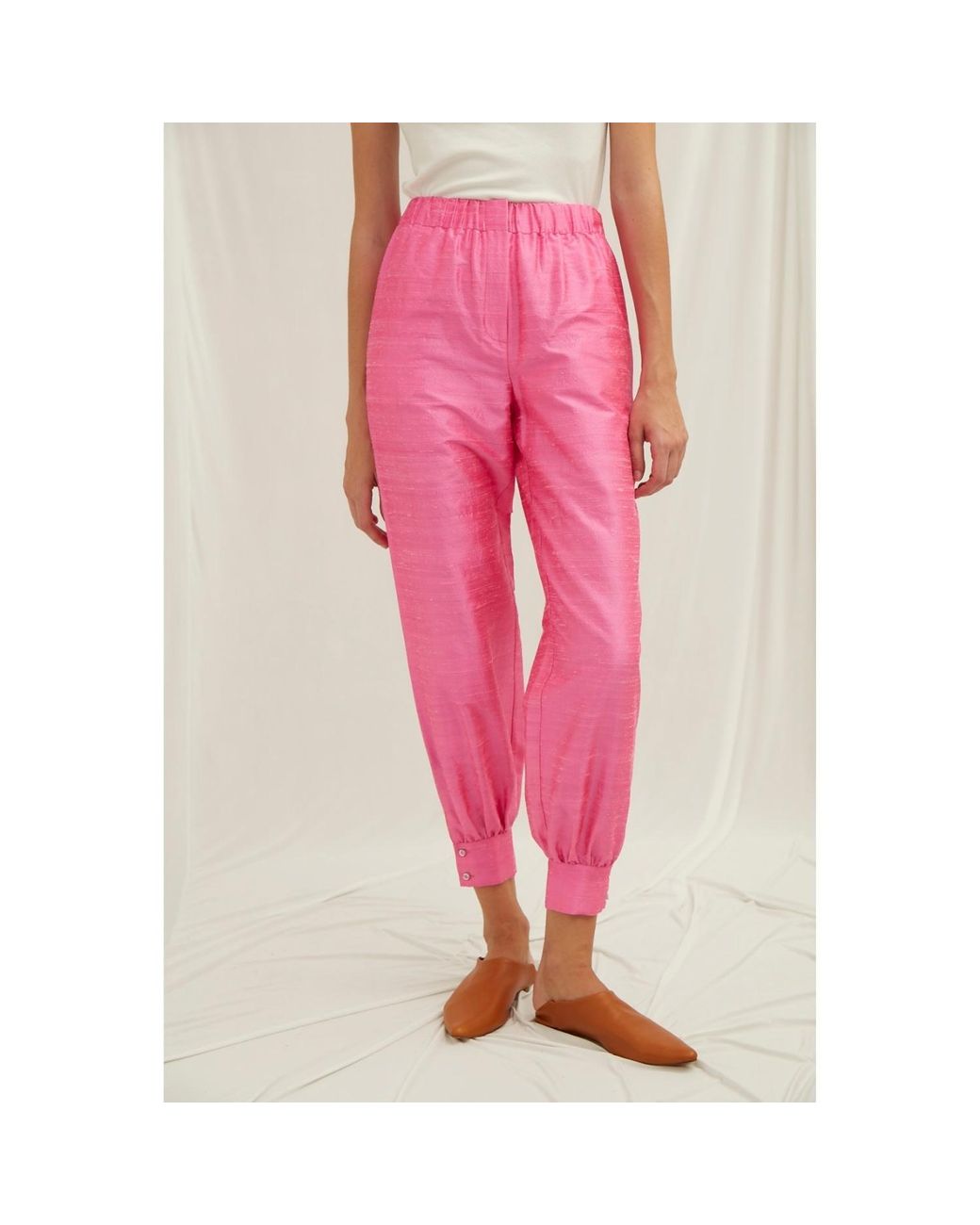 NAZLI CEREN Pink Lauret Silk Pants