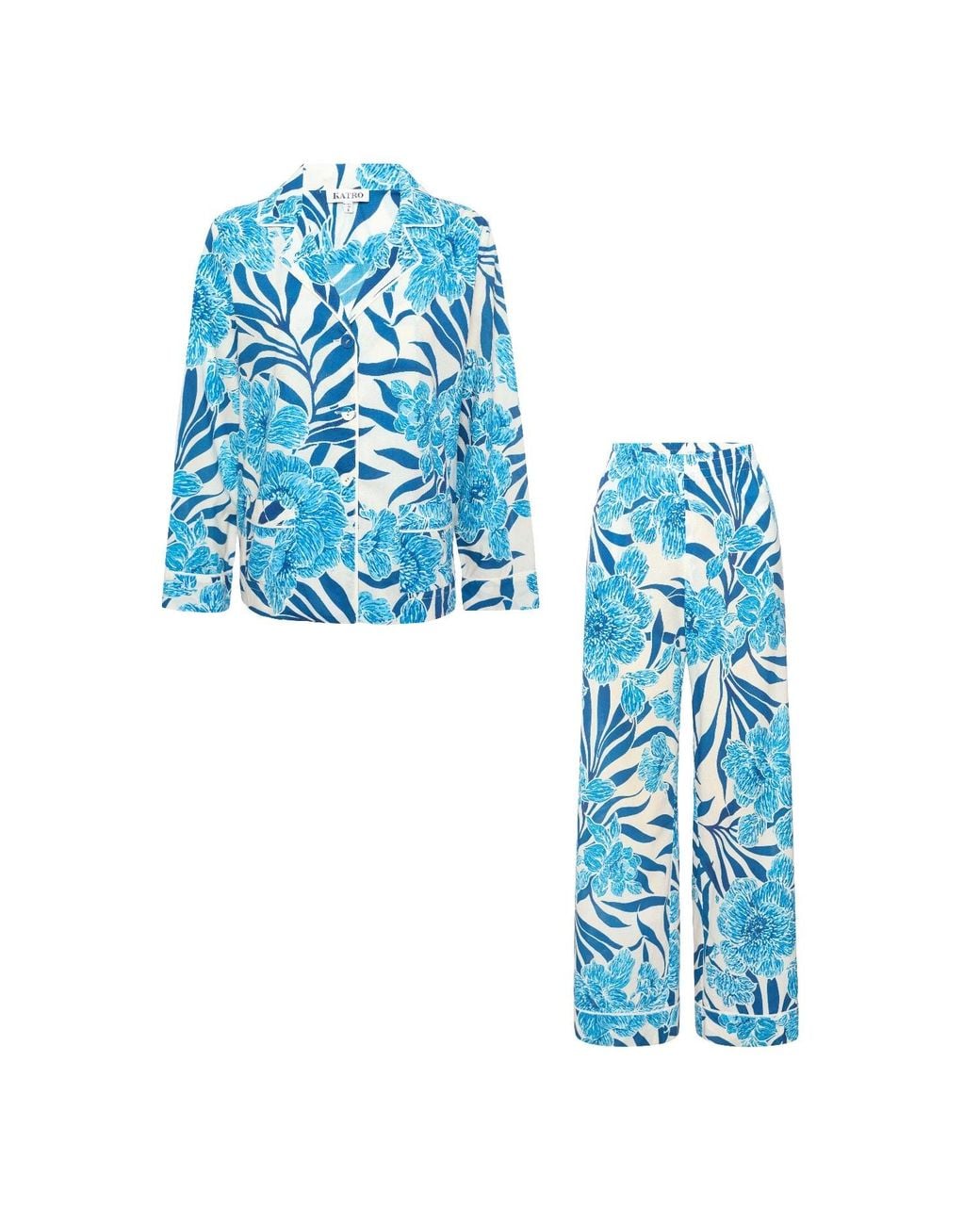 Kato Blue Colony Capri Cotton Pajamas