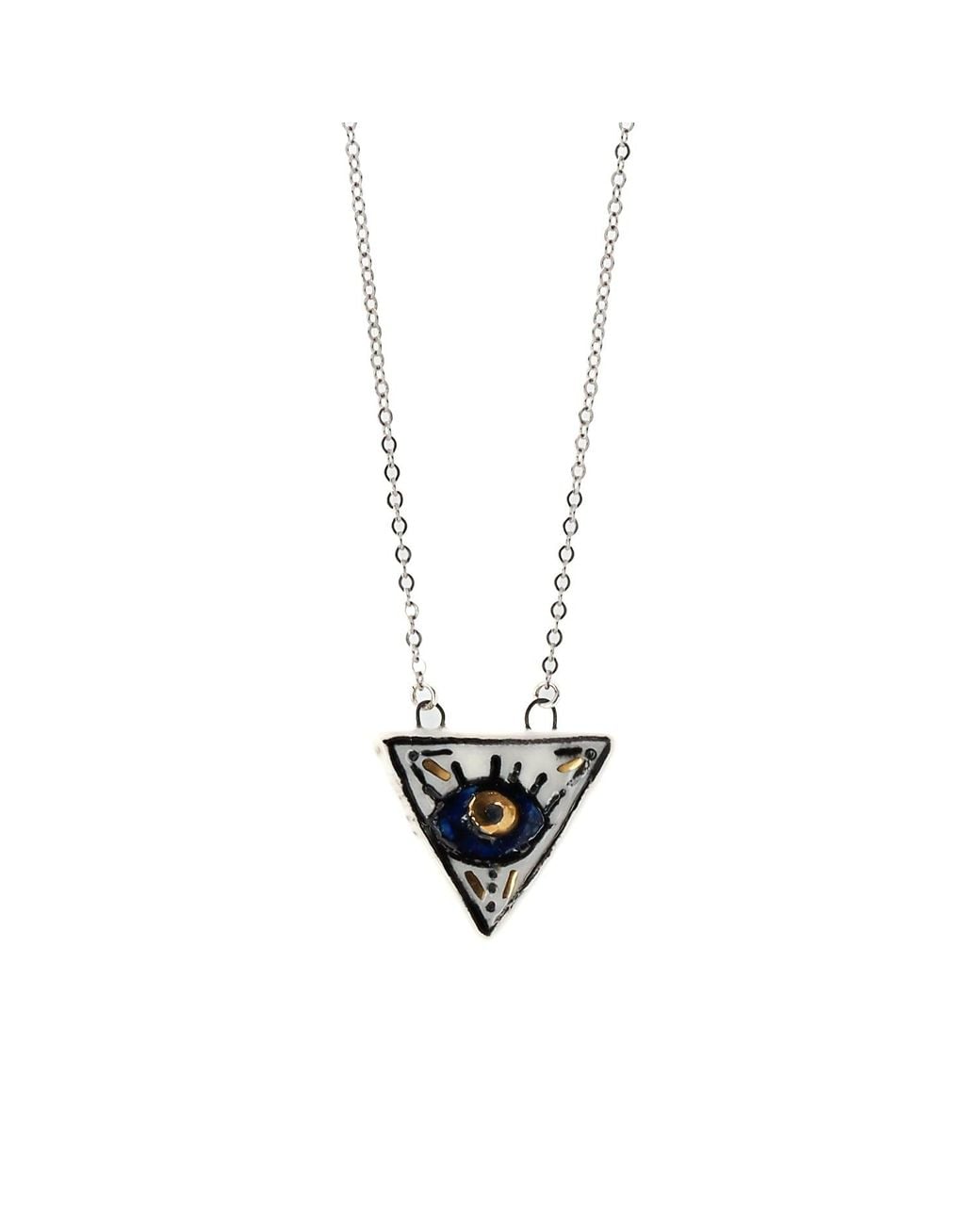 Ebru Jewelry Metallic Talisman Evil Eye Hand Painted Charm Necklace