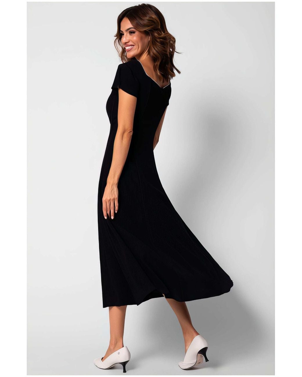 Luna Fashion House Black Elegant Midi Dress, Rina