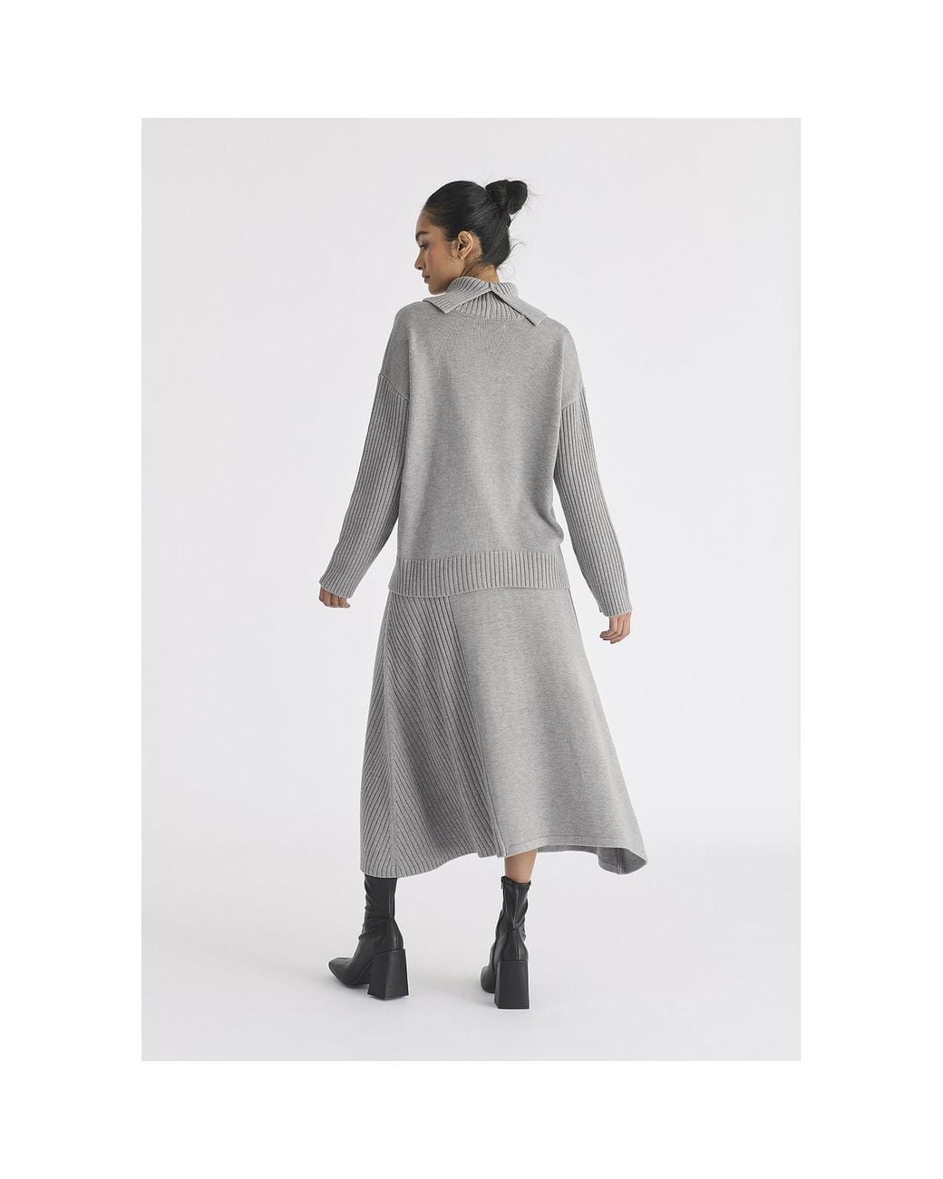 Paisie Gray Polo Neck Jumper With Ribbed Details