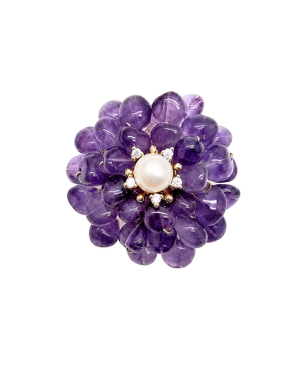 Farra Purple Flower Shaped Amethyst With Freshwater Pearl Brooch