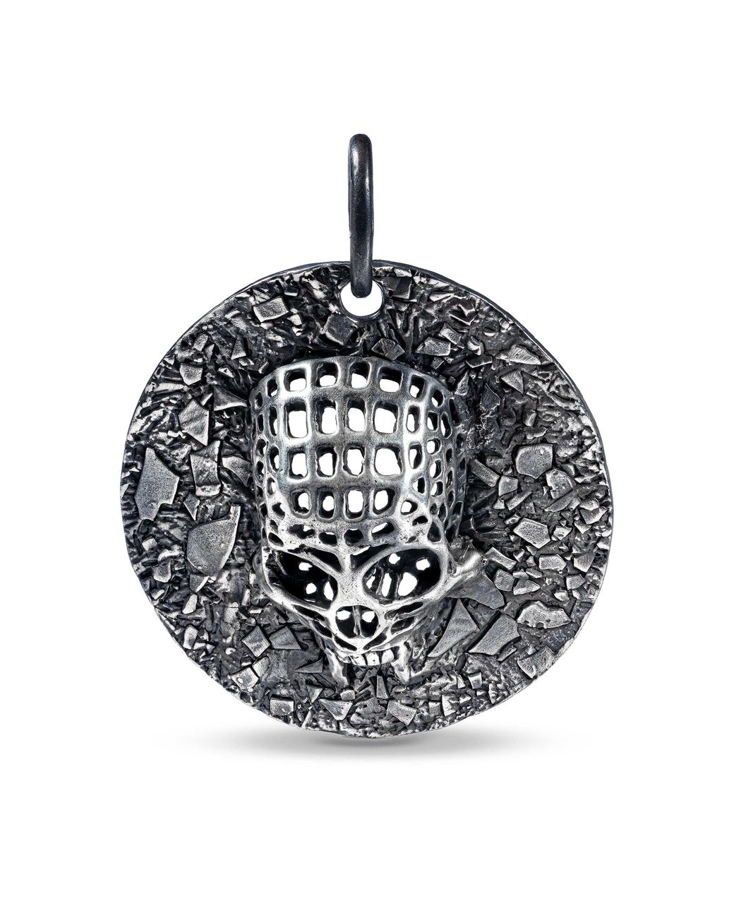 German Kabirski Metallic Necrosis Gothic Skull Amulet With Rough And Weathered Detail for men