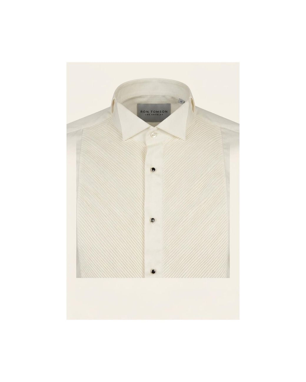 Ron Tomson White Neutrals Diagonal Pleated Wing Tip Collar Shirt for men