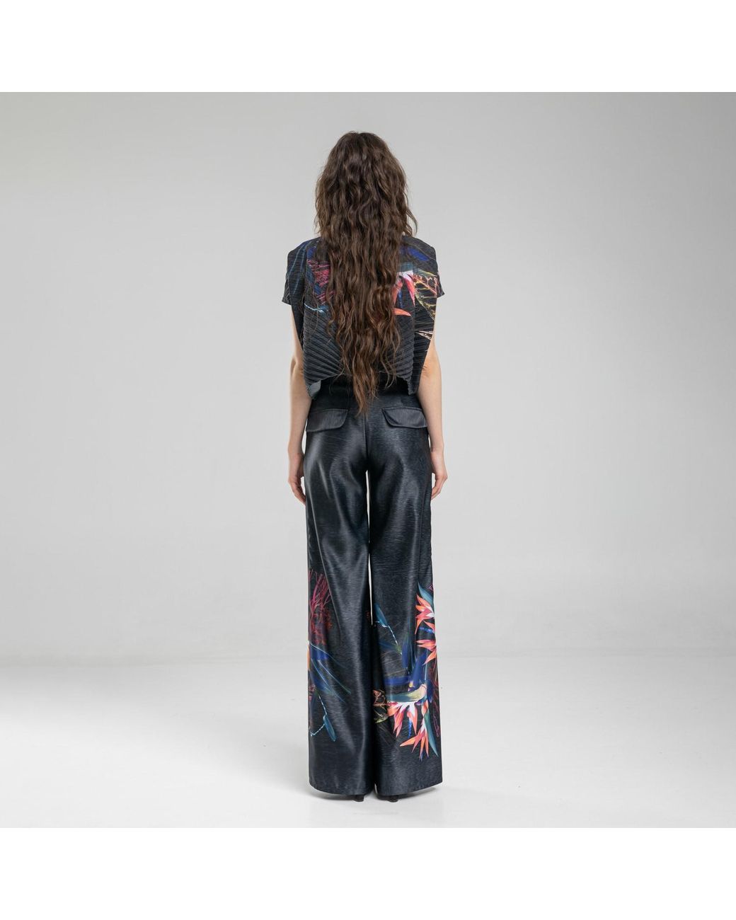 ARTISTA Blue Floral Printed Wide Leg Pants